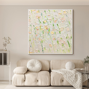 法式手绘油画抽象花肌理极简奶油风装饰画正方形餐厅客厅挂画北欧