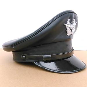 德国军官帽黑色皮革帽 军迷外国大檐帽帅气影视表演帽cosplay