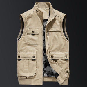 男士名牌马夹立领春夏季薄款棉布马甲工装多口袋马褂青中年坎肩男