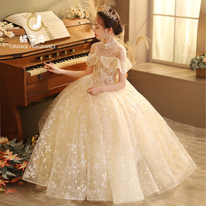 花童蓬蓬纱女童礼服儿童主持人走秀小女孩公主裙高端钢琴演出服秋