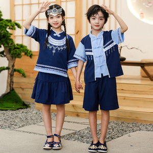三月三少数民族服装儿童土家族彝族苗族女童男童壮服短袖夏装衣服