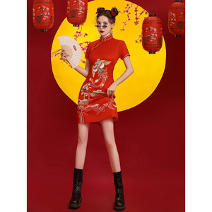 红色旗袍2024年新款小个子喜庆改良女夏季中国风凤凰国潮敬酒服