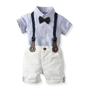 英国next夏季新款童装男童绅士套装短袖条纹衬衫周岁礼服男童宝宝