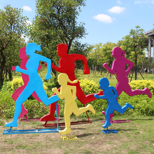 不锈钢运动人物雕塑定制自行车跑步人城市景观道路绿化招牌大摆件