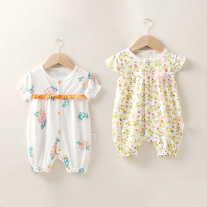 童泰婴儿衣服夏装薄款纯棉连体衣女宝宝公主满月超萌短袖哈衣爬服