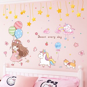 卡通女孩墙壁贴画温馨床头卧室背景墙装饰墙贴纸房间布置墙纸自粘