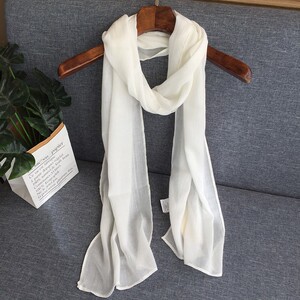 白色丝巾女夏薄款细窄长条护颈春秋棉麻围巾纯色日系百搭围脖纱巾