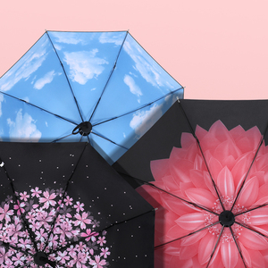 太阳伞小黑伞三折叠雨伞男女晴雨两用黑胶防晒防紫外线晴雨伞