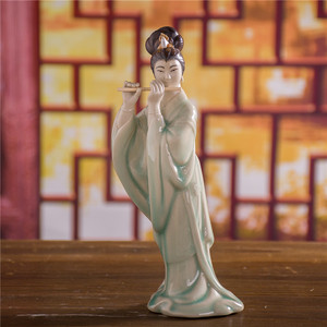 中式石湾古代仕女家居电视柜摆件装饰品陶瓷工艺品摆设古典美女