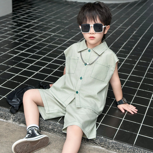 夏季无袖套装男童韩版马甲短裤宝宝夏装两件套儿童背心衬衫小童装