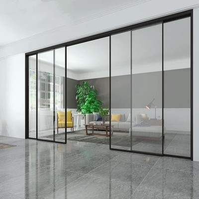 黑色极窄边玻璃折叠门推拉门客厅阳台隔断铝合金厨房移门移z门滑