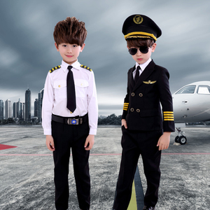 万圣节儿童机长服装空少制服男童角色扮演航空飞行员套装摄影礼服