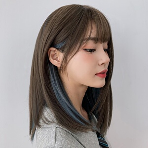 真发套显白蓬松茶色齐肩锁骨发韩式挂耳挑染网红假发迷你初恋黑色