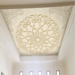 3d欧式天花板吊顶壁纸简约金色花纹影视壁画酒店客厅卧室装修墙纸