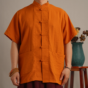 藏传僧佛喇嘛僧装西藏服装夏季唐装短袖藏式僧衣藏僧服修行居士服