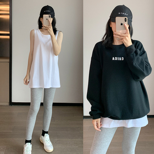 卫衣内搭叠穿打底神器长款背心女白色纯棉宽松无袖吊带下摆打底衫