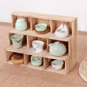 中纳原色实木茶格茶具收式桌面收纳架九宫古博格v架多宝阁置物架