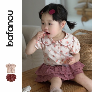 巴梵欧一岁宝宝夏季套装韩版薄款娃娃领两件套碎花外出服洋气时髦