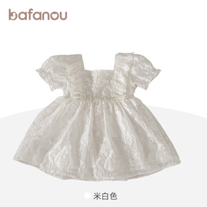 巴梵欧一岁女宝宝裙子夏季洋气白色公主裙高级感薄款透气女童礼服