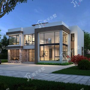 2161现代风格二层别墅设计图纸平顶带地下室堂屋复式楼简单自建房