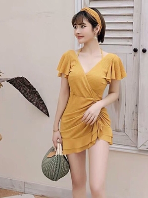 韩国肚范超夏天瘦游泳衣休闲女ins连体b显遮奢风裙泳衣女聚拢仙轻