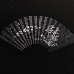 高端斋中国风g黑手绘苏工纯色扇面山水画独钓寒江雪文玩扇子奢华