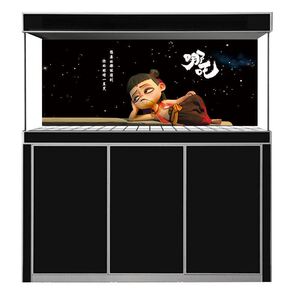 美宠展猷鱼缸背景贴纸高清3d立体哪吒魔童静电单面墙纸黑色纸画