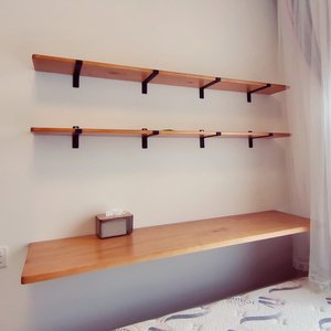 壁挂式一字板书桌书架组合实木现代简约挂墙上悬空学习电脑桌定制