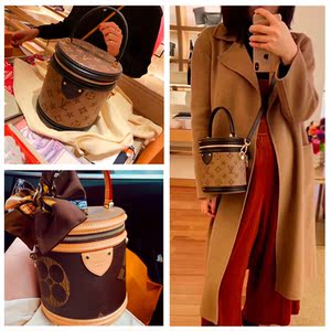 香港轻奢女包bm&lv饭桶单肩圆柱形水桶包斜挎老花手提圆筒小包潮