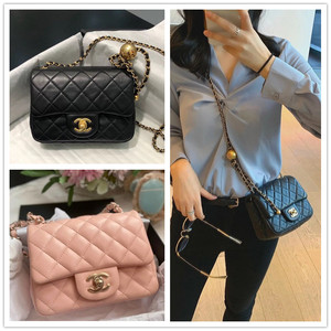 chanel/香奈儿女包方胖子小金球可调节金珠链条单肩斜挎包翻盖包