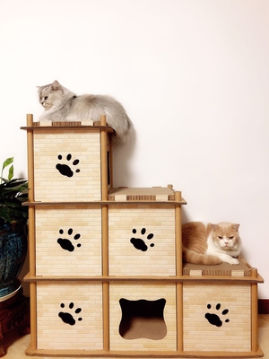 猫别墅瓦楞纸猫抓板磨爪器纸l箱玩具盒房子型抓不掉屑猫屋猫窝大