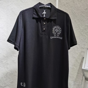 chrome  hearts克罗心高端刺绣马蹄花银纽扣短袖体恤polo衫