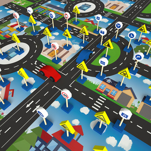 儿童交通标志路牌场景图幼儿园模拟城市道路安全标识指示积木玩具