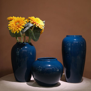 新亮光釉面纯色软装样板房装饰工艺品花器摆件陶瓷中式花瓶简约