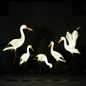 0017人付款淘宝仿真白鹤小鸟雕塑led灯摆件玻璃钢发光大白鹭仙鹤户外