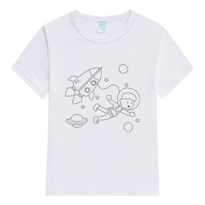 儿童手绘白色t恤短袖幼儿园手工diy涂色涂鸦绘画描边亲子活动体恤