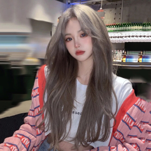 假发女长直发中分刘海时尚修脸奶奶灰cos及腰长发仿真自然全头套