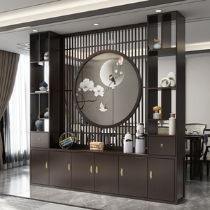 新中式实木隔断屏风柜入户门厅玄关柜置物架办公室墙定制客厅酒柜