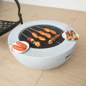 户外圆形石头烧烤炉别火炉庭院露台木炭烤架墅民宿取暖火盆花园.