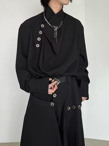 山本耀司春夏设计感小众衬衣男女同款立领暗黑风不规则高级感衬衫