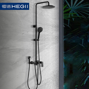 恒洁卫浴淋浴花洒冷热水沐浴淋雨置物平台黑色花洒套装911-333-bc