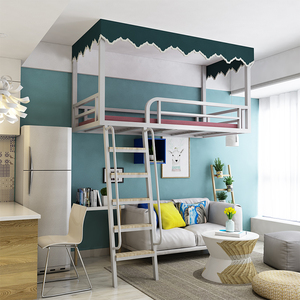 北欧铁艺高架床小户型吊床悬挂式二层床省空间阁楼挂壁床上层下空