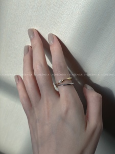 LYCHEEMILK双色珍珠戒指女夏新款开口925银不规则线条ins小众设计