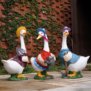 卡通别墅鸭子动物雕塑摆件装饰花盆花缸造景花园草坪树脂室外庭院