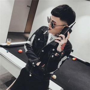 春季社会人精神小伙牛仔衣男修身外套网红同款潮帅气复古牛仔夹克