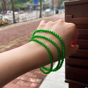 冰种阳绿翡翠珠串项链缅甸天然a货正品满绿小米珠手串手链女款
