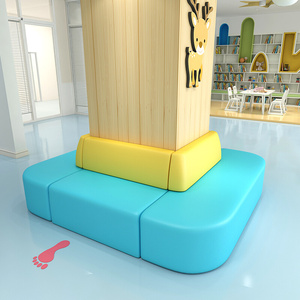 幼儿园早教中心培训机构大厅休息区绕柱子软包防护圆形沙发凳组1