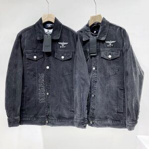 潮牌boy牛仔外套男女春秋重工刺绣翅膀韩版宽松短款休闲百搭夹克