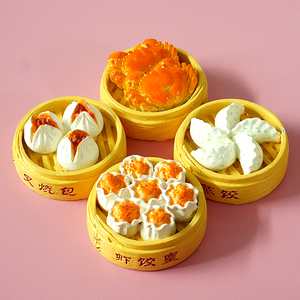 中式美食冰箱贴装饰大卡食玩蒸笼螃蟹饺子虾饺皇叉烧包立体冰箱贴