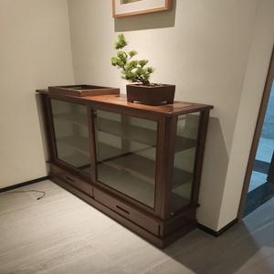 日式黑胡桃木玻璃餐边柜饰品展示柜简约茶水柜设计储物柜迷你边1